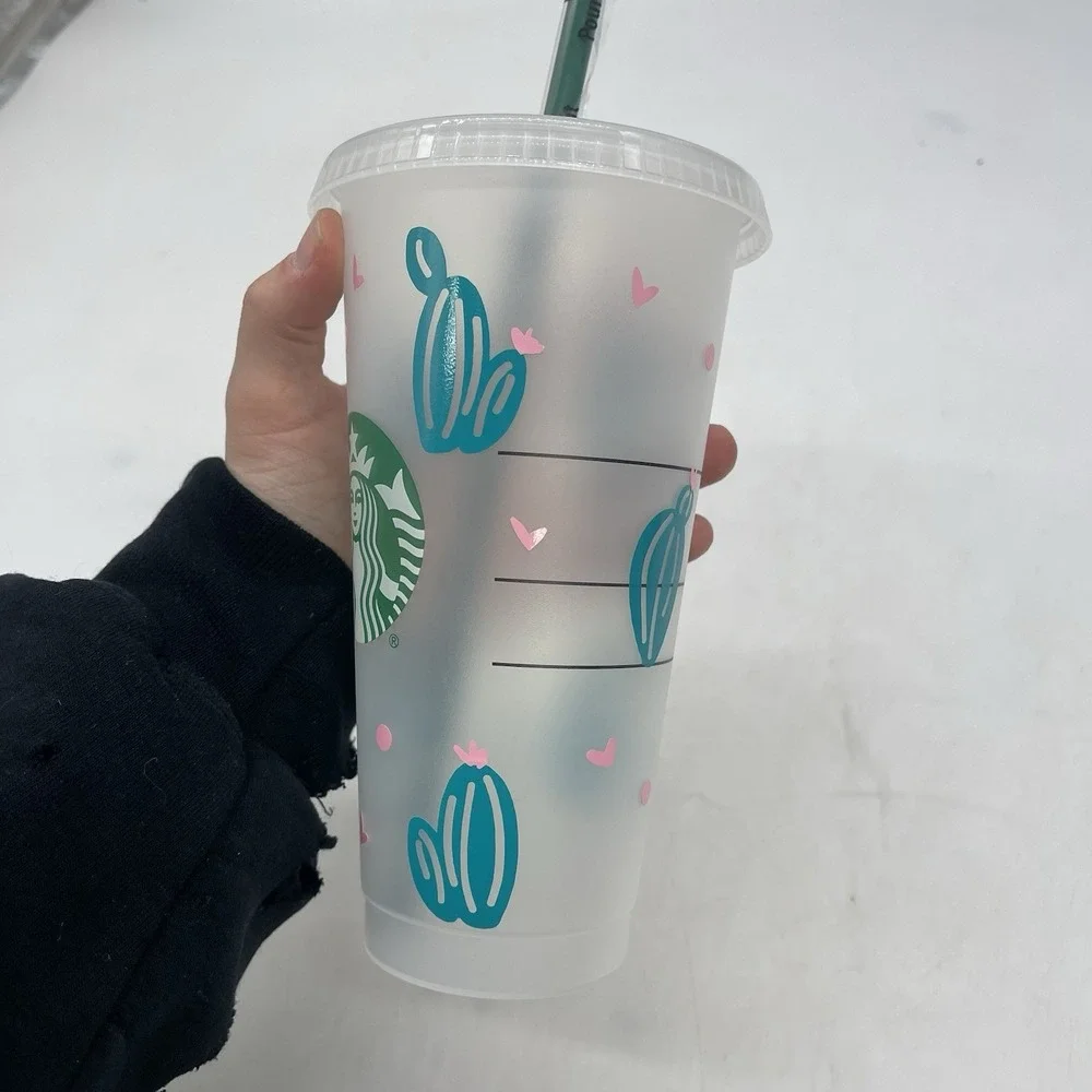 Starbucks Reusable Cup Custom Vinyl Cactus Lover Cute Cold Cup 24 oz New